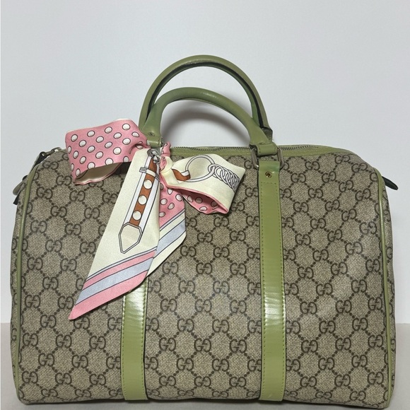 Gucci Handbags - Gucci Beige and Green Monogram Boston Joy Bag